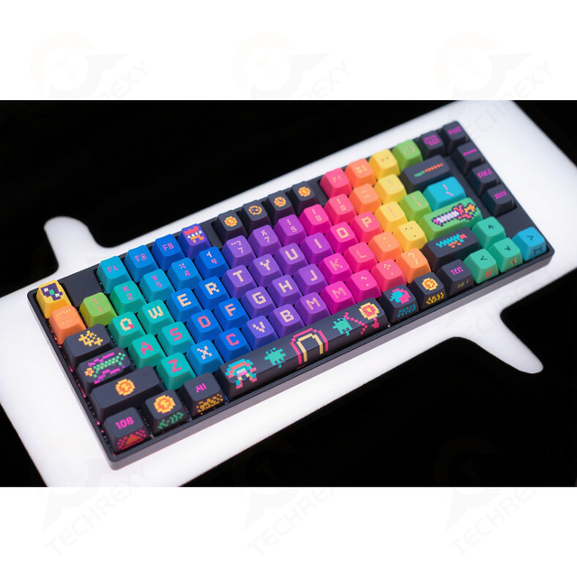 TechRexy Custom Pixel Art Keycaps Rainbow Gradient Set 108 Keys RGB Spectrum Colors Game Character Icons MX Keyboards Custom