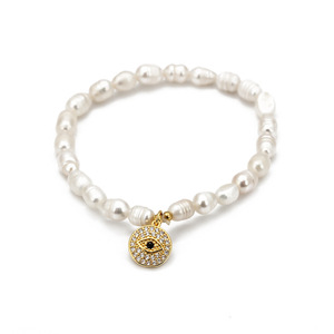 Pulseras de ojo de perla de agua dulce, joyería de mano, ojo malvado, perlas, moda europea y americana - Product Image 6