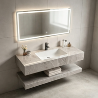 Vente directe usine, Meuble de salle de bain de luxe à double couche en dalle de roche, Lavabo intégré en pierre frittée, Projet hôtelier OEM/ODM
