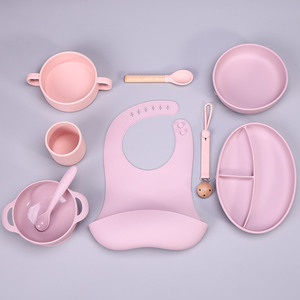 Set de alimentación de silicona para bebés con babero, plato, tazón, cuchara y tenedor para bebés de 0 a 12 meses - Product Image 2