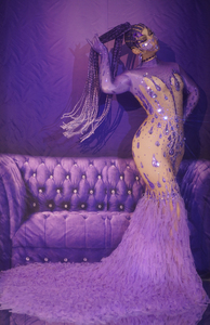 Twotwinstance — robe violette en plumes, Costume <span class=keywords><strong>de</strong></span> fête pour femmes, fête d'anniversaire, chanteur, boîte <span class=keywords><strong>de</strong></span> <span class=keywords><strong>nuit</strong></span>, Sexy, violette - Product Image 2
