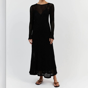 <span class=keywords><strong>Pull</strong></span> <span class=keywords><strong>noir</strong></span> élégant et classique en tricot, <span class=keywords><strong>robe</strong></span> droite de rue de qualité mince femmes automne sexy col en V chaîne patchwork robes/ - Product Image 4