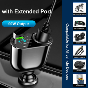 Adaptador de cargador de coche USB C multipuerto con pantalla de voltaje Cable retráctil Carga súper rápida Productos de envío directo 2024 - Product Image 2