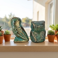 Figurine de hibou rustique antique en fonte, statue d'animal rétro, finition patinée, ornement décoratif en métal pour table, étagère, jardin