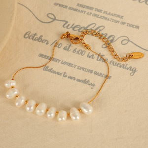 Collar de Perlas de Agua Dulce para Mujer, Chapado en Oro de 18K, Acero Inoxidable, Ovalado, Blanco, Joyería para Uso Diario - Product Image 2