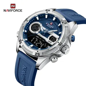 NAVIFORCE 9223 SBEBE Blue Big Dial Double Quartz Watch For Men Quartz Male Wrist Watch Fumed Silica Waterproof Sport Luminous Cl