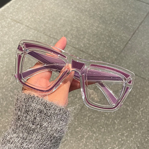 Personalità cornice quadrata trasparente con linea di <span class=keywords><strong>disegno</strong></span> colorato anti-blu occhiali da vista di grandi dimensioni montature da donna - Product Image 1