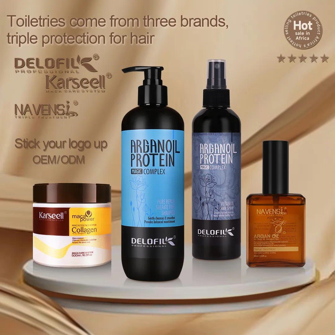 Private Label Delofil Argan Olie Haarbehandeling Marocco Keratine Shampoo Producten Haarmasker Set Hittebeschermende Spray Voor Haar