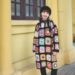 공장 주문 민족 작풍 긴 빈 두꺼운 스웨터 복장 여자 면 꽃 뜨개질을 한 손 니트 복장