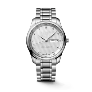 Round Annual <b>Calendar</b> Automatic Mechanical Watch with Crystal Index Dial and Stainless Steel Bracelet Longinesing - Product Image 1