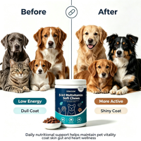 Compléments multivitaminés 5-en-1 personnalisés sous forme de friandises à mâcher pour chiens : Soutien cutané, pelliculaire, digestif et cardiaque – 120 comprimés – Marque privée OEM