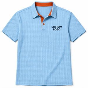<span class=keywords><strong>Polo</strong></span> da <span class=keywords><strong>Uomo</strong></span> Azzurro Testurizzato a Maniche Corte con Abbottonatura Arancione a Contrasto, T-shirt <span class=keywords><strong>Polo</strong></span> Casual per Business e Resort - Product Image 1