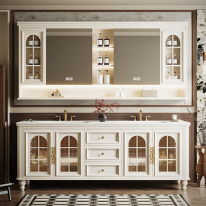 Ensemble de meubles de salle de bain vintage de style français en bois de caoutchouc à double vasque, sur mesure, avec double lavabo - Product Image 2