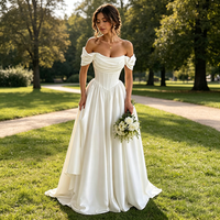 Robes de mariée minimalistes coupe trapèze Lakshmigown 2026, robes de mariée en satin blanc à décolleté cœur, robes de mariée simples ivoire à épaules dénudées