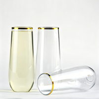 Ensemble de gobelets et soucoupes en plastique PET transparents, jetables, écologiques, durables, biodégradables, de qualité alimentaire, avec bord doré