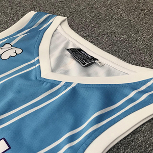Tenues de basket-ball classiques personnalisées, uniformes de basket-ball en équipe, maillot de basket-ball à rayures bleues par sublimation - Product Image 4