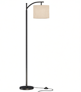 Lámpara de Pie con Arco, Cuerpo de Metal, Luz LED, Base E27, Pantalla de Tambor, Control Remoto, Regulación Continua, 3000K 6500K, Tela de Lino Natural - Product Image 1