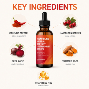 Complément alimentaire liquide oral pour adultes au poivre de Cayenne, hawthorne, racine de betterave et curcuma, 60 ml, avec Vitamine K2+D3 - Product Image 4