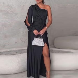 Nuovi Arrivi: Abito Elegante da Donna Personalizzato, Monospalla con Nodo e Spacco, Vestito Lungo Aderente per Banchetti, Feste, <span class=keywords><strong>Vacanze</strong></span> - Product Image 3