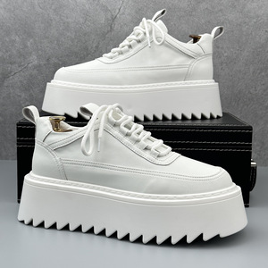 Chaussures décontractées tendance pour hommes, à lacets, blanches, à semelle épaisse, respirantes et durables, nouvelle collection automne 2026, rehaussantes, style niche, polyvalentes - Product Image 4
