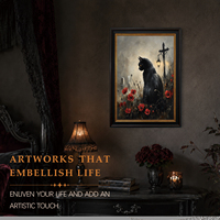 Tableau mural encadré Chat Noir Vintage Gothique Halloween sur toile, échantillons OEM ODM prêts en moins d'une journée