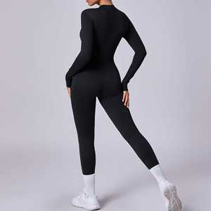 Combinaison de yoga unie à manches longues pour femme, automne-hiver, avec fermeture éclair frontale, respirante, taille haute, effet push-up, tenue de sport 1 pièce - Product Image 3