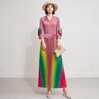 Robe plissée Miyake pour femme, qualité supérieure, style color block, coupe trapèze, motif floral 3D, manches 3/4, avec ceintures, vente en gros