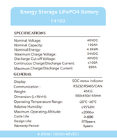 Batterie de stockage d'énergie LiFePO4 48V 100Ah 4,8 kWh, durée de vie 6000 cycles, RS485 CAN Bluetooth WiFi, pour système solaire hybride domestique hors réseau