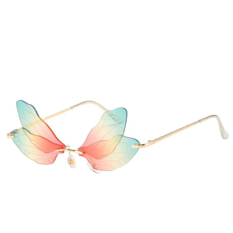 2022 New Trendy Fashion Rimless Fly Insects Elf Fairy Wing Sun Glasses Stylish women personality sunglasses
