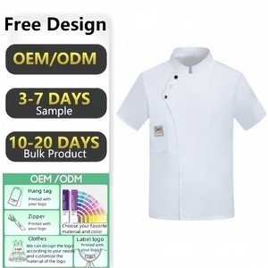 Divisa <span class=keywords><strong>da</strong></span> Chef FUYI Unisex a Maniche Corte Estiva Leggera Traspirante in Poliestere/Cotone Twill Giacca <span class=keywords><strong>da</strong></span> Chef per Ristorante e <span class=keywords><strong>Bar</strong></span> - Product Image 1