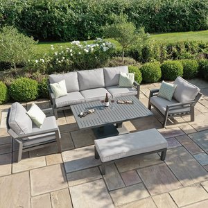 Meubles de patio en aluminium enduit de poudre pour le salon en tissu d'extérieur ensemble de canapé 3 places avec table montante ensembles de conversation de jardin en métal - Product Image 1
