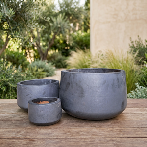 Juego de Macetas Minimalistas de Concreto para Interiores, Diseño Circular en Gris Oscuro para Uso Doméstico - Product Image 3