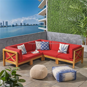 Ensemble de canapés d'extérieur en teck résistant aux intempéries en forme de L pour hôtels, villas, cours, parcs, mobilier de jardin multi-usages - Product Image 3