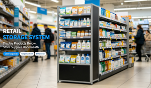 Estante de Supermercado Resistente de Una Sola Cara con Gabinete de Almacenamiento Inferior, Exhibidor para Tiendas Minoristas - Product Image 4