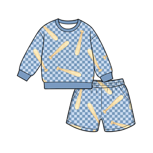 Conjunto de dos piezas con estampado de béisbol para niños, top de manga larga y pantalones cortos a la moda para niños pequeños - Product Image 6