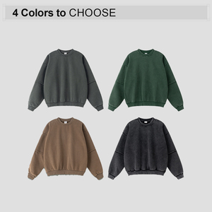 High Quality Men s Distressed Sweatshirt Cotton 360 Grams Heavy Custom Logo <b>Fleece</b> Crew Neck Sweatshirt - Product Image 2