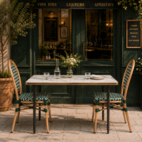 Chaise de bistrot française d'extérieur, verte et blanche, en rotin PE tressé, avec structure en aluminium, pour restaurant, café, terrasse, empilable
