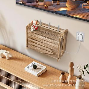 Wooden Router <b>Storage</b> Box <b>Wall</b> <b>Mounted</b> With Cable Management For Home Office Use - Product Image 4