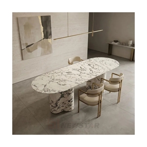 Modern Streamline Natural Marble <b>Table</b> Flat Overall Design Household <b>Dining</b> Room Interior - Product Image 4