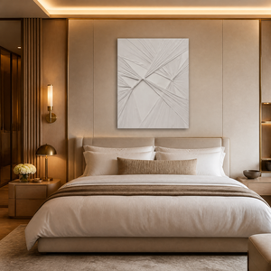 Arte de Pared Texturizado <span class=keywords><strong>en</strong></span> <span class=keywords><strong>Tela</strong></span> Blanca, Cinta Geométrica Tejida Pintada a Mano, Decoración <span class=keywords><strong>en</strong></span> <span class=keywords><strong>Relieve</strong></span> <span class=keywords><strong>3D</strong></span>, <span class=keywords><strong>Pintura</strong></span> con Efecto <span class=keywords><strong>3D</strong></span> Intrincado - Product Image 3