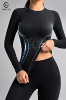 Haut de yoga thermique doublé polaire extensible pour femme 2026 – Manches longues, coupe ajustée, couche de base pour la gym, chaud pour l'hiver, avec logo frontal – Vêtement de sport