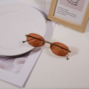 2026 Fashion Luxury Designer Rimless Titanium Oval Sunglasses Small <b>Frame</b> Sun Glasses Multi- Color Sunshades Unisex - Product Image 4