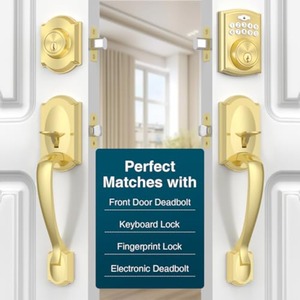 Poignée de <span class=keywords><strong>porte</strong></span> d'entrée vintage en laiton satiné avec levier de passage intérieur et poignée inférieure réversible pour portes extérieures - Product Image 5