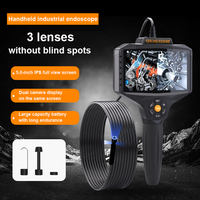 Endoscope industriel à triple objectif avec écran IPS 5 pouces, caméra d'inspection HD pour égouts, affichage en écran partagé, 8 LED, étanche IP67