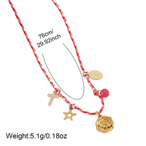 Collares de Hilo Trenzado Ajustables Hechos a Mano con Baño de Oro Resoul para Mujer, Gargantilla con Cruz, Rosas, Estrellas <span class=keywords><strong>y</strong></span> Cuentas - Product Image 5