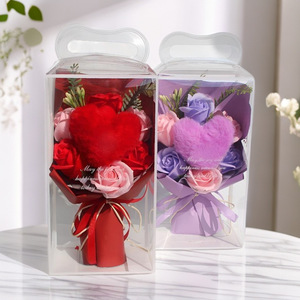 Cadeau moderne pour la Saint-Valentin, bouquet de roses artificielles fait main, vente en gros, boîte en PVC, cœur en peluche, savon parfumé - Product Image 3