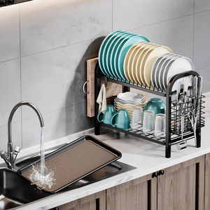 Mutfak çok fonksiyonlu ayakta tipi Metal depolama rafı kurutma bulaşıklık 2 Tier bulaşık kurutma rafı sofra tutucu - Product Image 3
