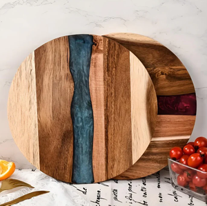 Planche à découper ronde bleue en résine Planche à découper de cuisine Planche de préparation alimentaire - Product Image 1