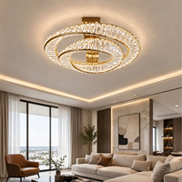 Lustre de plafond LED moderne de luxe à intensité variable, design anneau doré, avec cristaux, style anneau tendance
