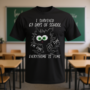 Camiseta con meme de "Sobreviví a 67 días de escuela", camiseta negra con gráfico divertido unisex para adultos - Product Image 3